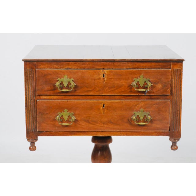 Wood Antique Mahogany Two-Drawer Sewing Table With Scroll-Foot Pedestal Base For Sale - Image 7 of 7