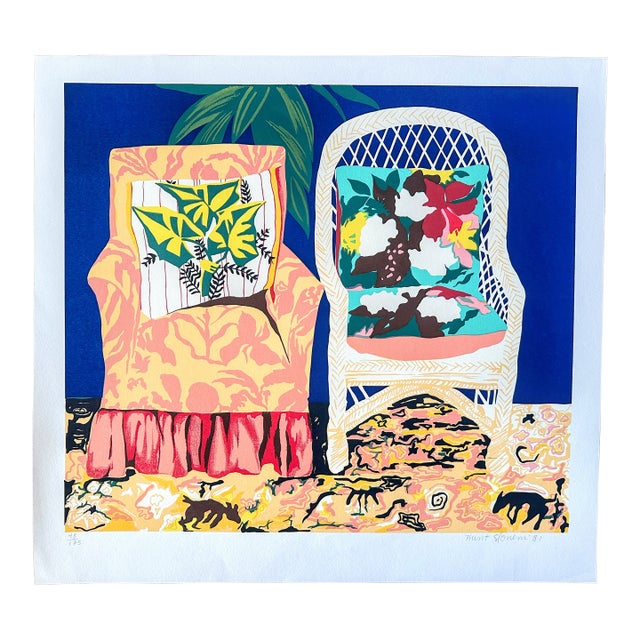1980s Original Signed Hunt Slonem Serigraph Chair Duet, 48/175 For Sale