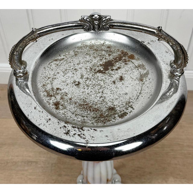 Chrome Vintage Art Deco Slag Glass & Chrome Illuminated Cigar Ashtray Stand For Sale - Image 8 of 10