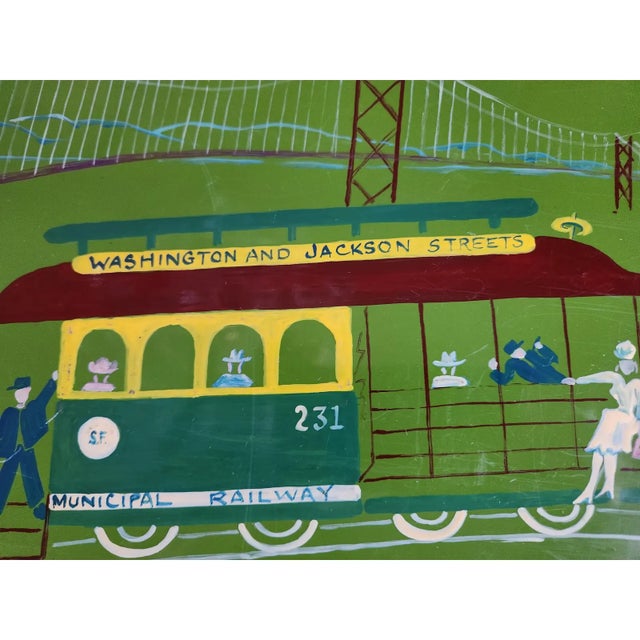 Mid-Century Modern Mid 20th Century Hand Painted Green Serving Tray San Francisco Cable Car Railway For Sale - Image 3 of 8