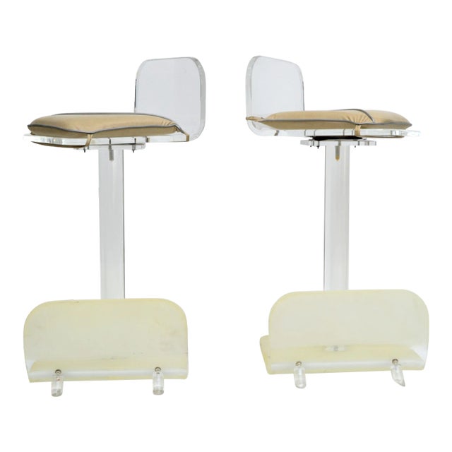 Pair, Karl Springer Lucite Swivel & Tilt Function Bar Stools Mid-Century Modern For Sale