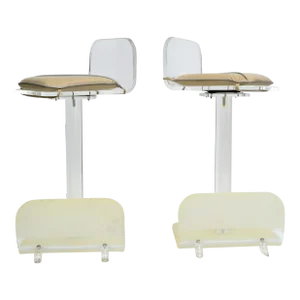 Pair, Karl Springer Lucite Swivel & Tilt Function Bar Stools Mid-Century Modern