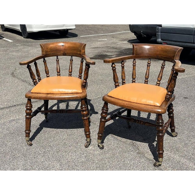 Set of Victorian Armchairs in Brass Castors For Sale - Image 12 of 16