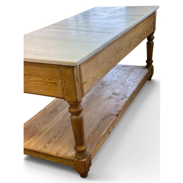 Brown French Kitchen Table in Wood and Marble, 1890s For Sale - Image 8 of 9