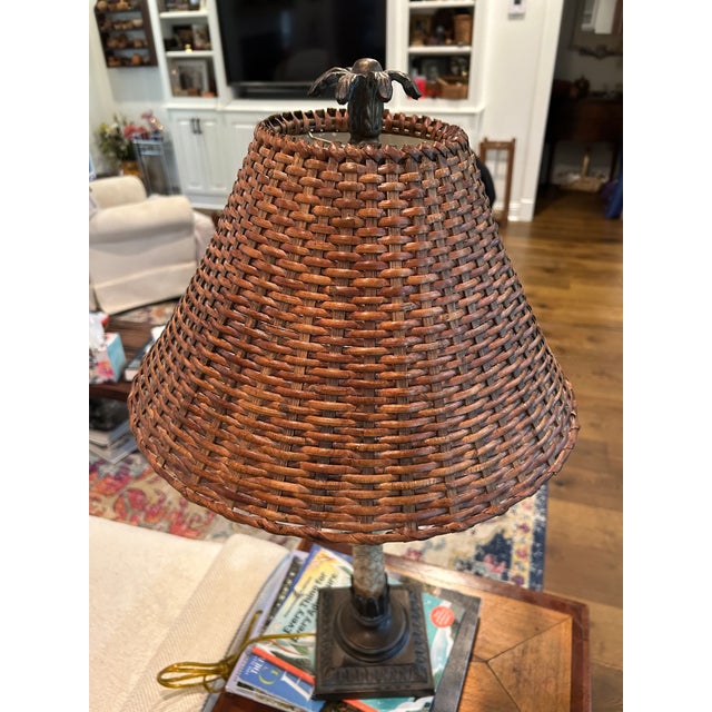 Vintage Coastal Table Lamp With Wicker Shade For Sale - Image 4 of 4