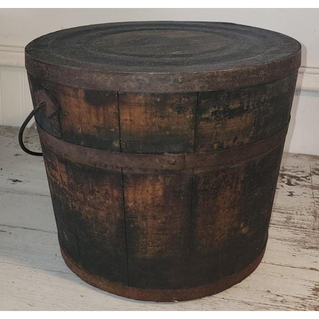 This 19thc Original painted Shaker style bucket with the original lid. This amazing dark blue original painted bucket has...