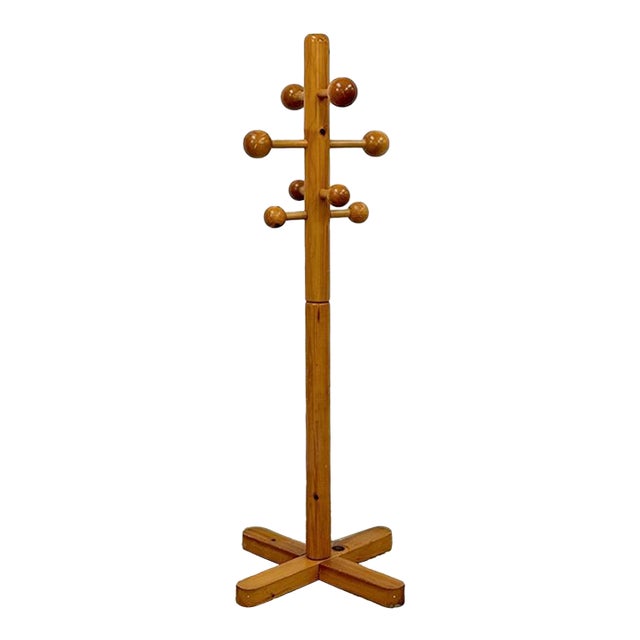 Vintage Atomic Coat Hat Rack Glossy Pine MCM Entryway Stand Mid Century Modern For Sale