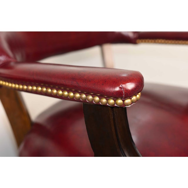 Vintage Oxblood Leather Armchair Chair With Brass Nailheads by Village Industries Tennessee - a Pair For Sale - Image 9 of 12