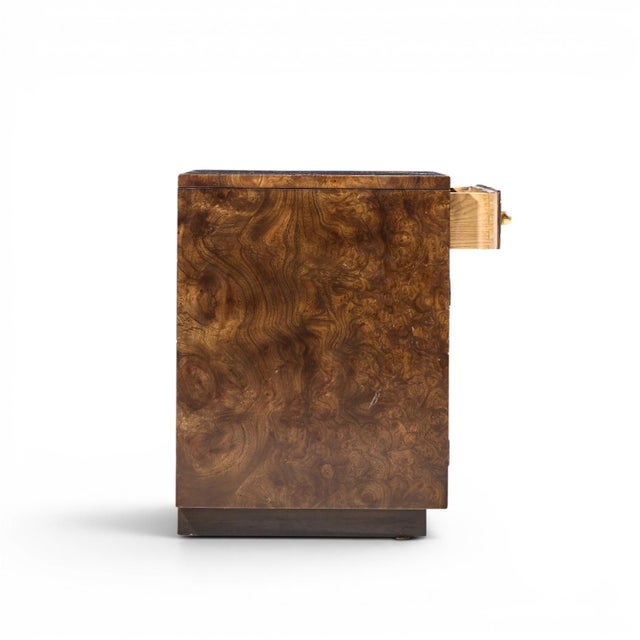 Mastercraft Bernhard Rohne for Mastercraft Mid Century Burlwood and Acid Etched Brass Nightstands - Pair For Sale - Image 4 of 13
