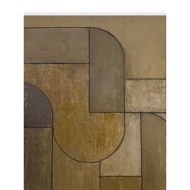 Contemporary Contemporary Geometric Abstract Square Oil and Cold Wax Painting Earth Tones by Stephen Cimini For Sale - Image 3 of 6
