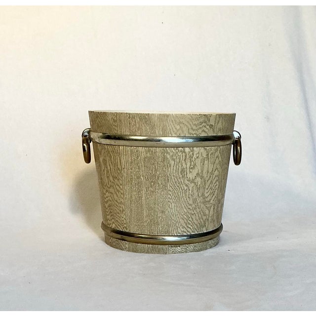 Mid 20th Century Mid-Century 13” Wide Planter Pot Decorative Bucket Faux Wood, 60s 70s For Sale - Image 5 of 12