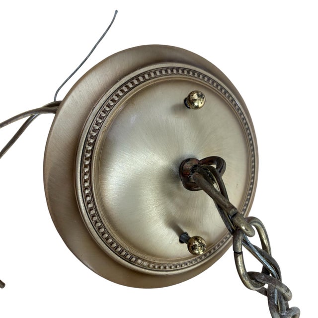 Brass 1950s Art Deco MCM Brass Gold Ribbed Round Frosted White Globe Pendant Lights Fixtures - A Pair For Sale - Image 8 of 12