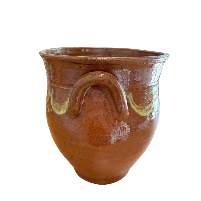 Antique French Terracotta Pitcher Pot With Hand-Painted Swag Design For Sale - Image 4 of 9