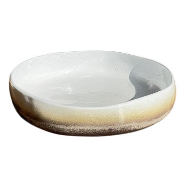 Large White and Earth Ceramic Dish For Sale