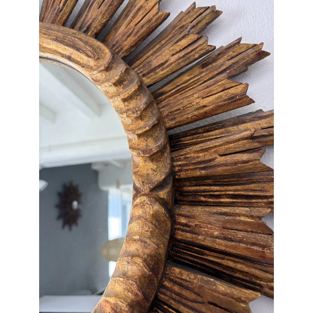 Rare 1940s French Big 28" Gold Gilt Sunburst Starburst Double Rays Mirror For Sale - Image 10 of 11