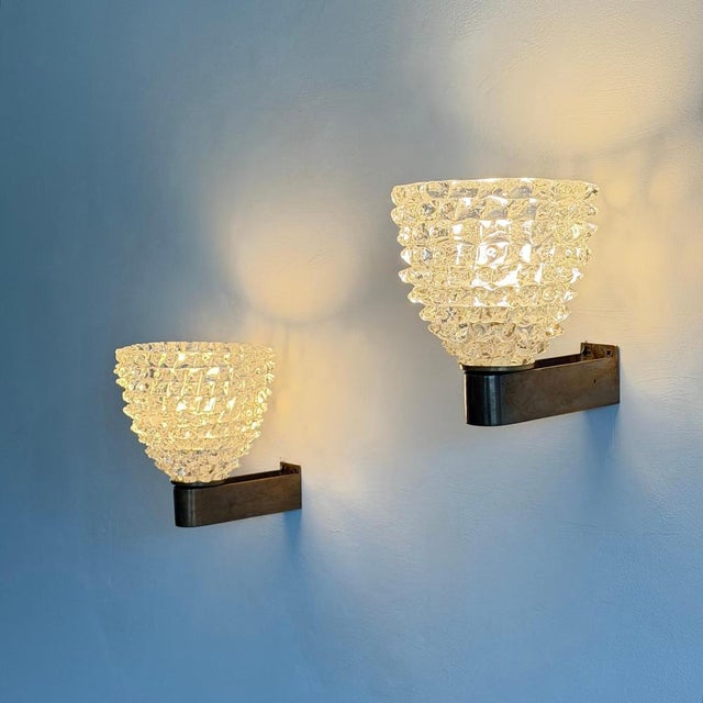 Metal Rostrato Glass Wall Sconces by Ercole Barovier for Barovier & Toso, 1940s, Set of 2 For Sale - Image 7 of 17