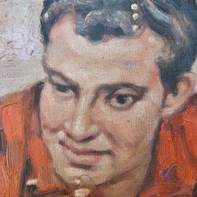 1940s Oil on Canvas Portrait Painting of a Man in a Plaid Shirt For Sale - Image 4 of 6