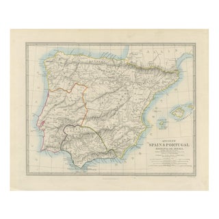 Antique Map of Spain and Portugal, 1850 For Sale