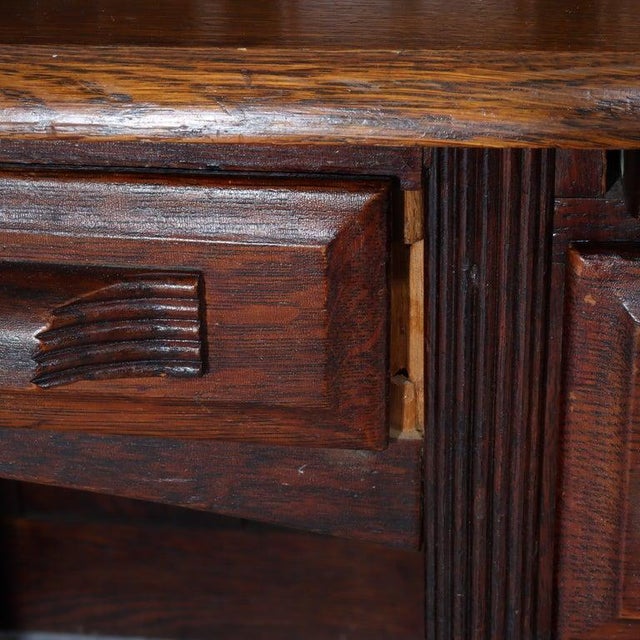 Arts & Crafts Quarter Sawn Oak Paneled Roll Top Desk With Full Interior C1910 For Sale - Image 11 of 16