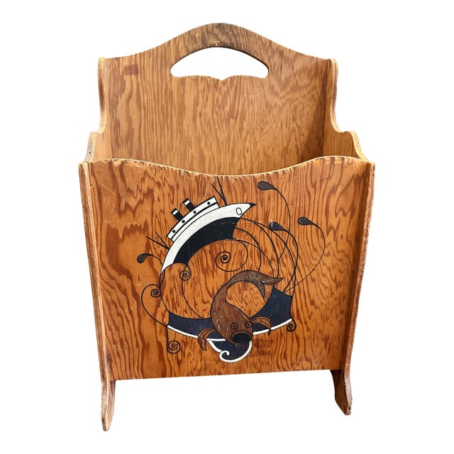 Early 20th Century Handpainted Wood Magazine Rack For Sale