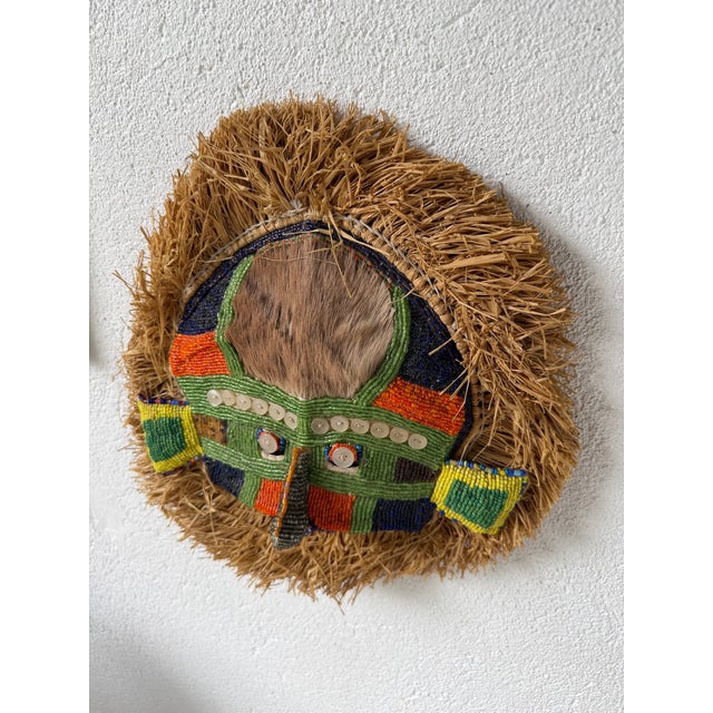 Mask with Beads in Raffia and Leather, 1980s For Sale - Image 14 of 18