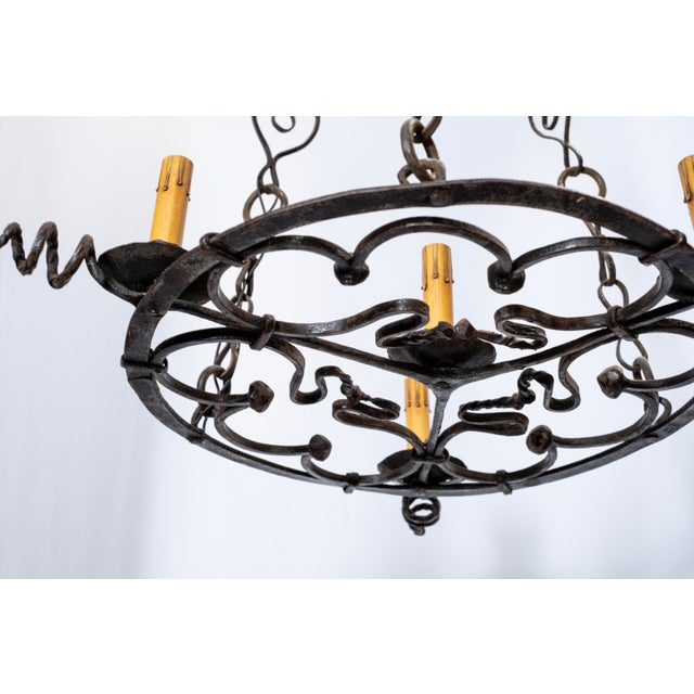 Early 20th Century Flat Base Wrought Iron Chandelier For Sale In San Diego - Image 6 of 9