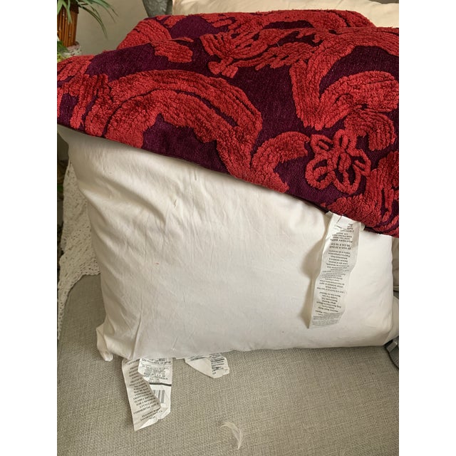 Discontinued Pottery Barn Natalia Damask Chenille Red Pillow Covers 22x22 For Sale - Image 11 of 12