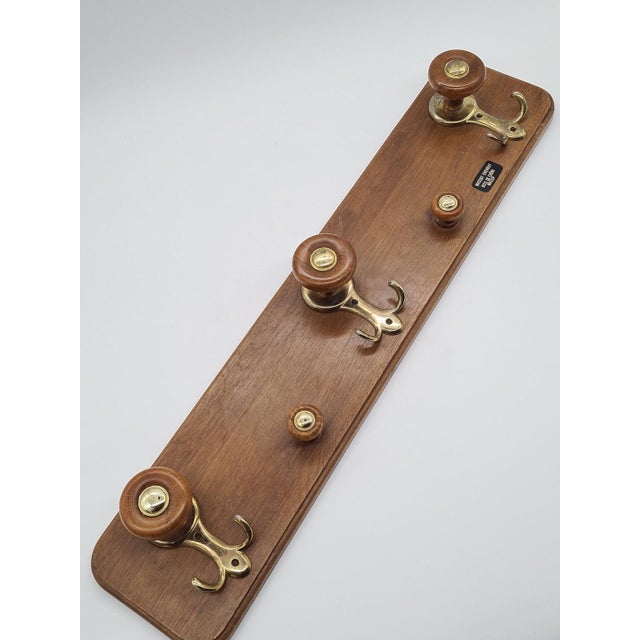 Wooden Clothes Rack with Brass Hooks, 1970s For Sale - Image 3 of 8