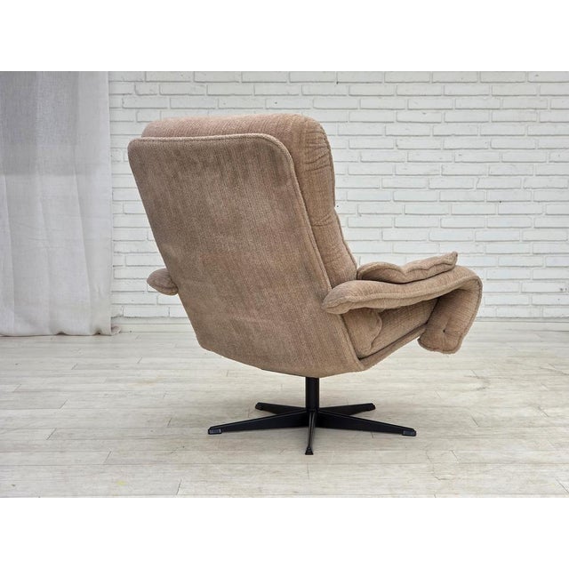 Danish Swivel Armchair in Beige Furniture Fabric, 1970s For Sale - Image 12 of 18