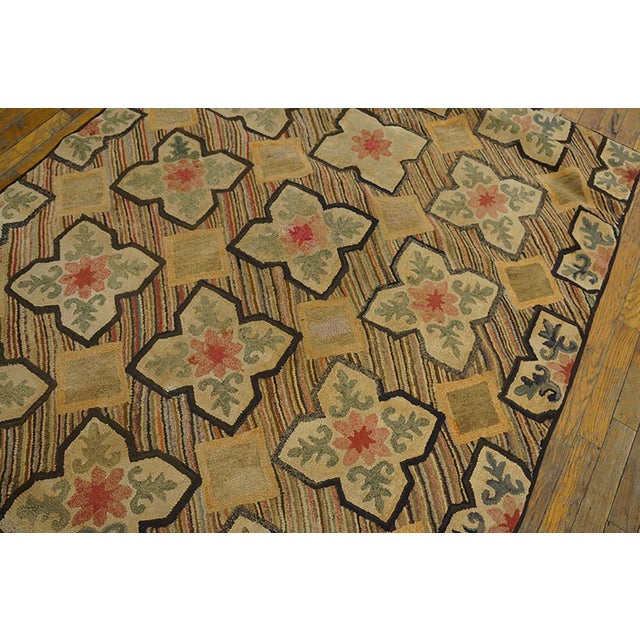 1890s Multicolored Geometric Antique American Hooked Rug 4'6" X 5'6" Handknotted Wool Carpet For Sale - Image 4 of 7