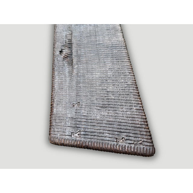 Andrianna Shamaris Impressive Minimalist Hand Carved Teak Wood Bench For Sale - Image 10 of 18