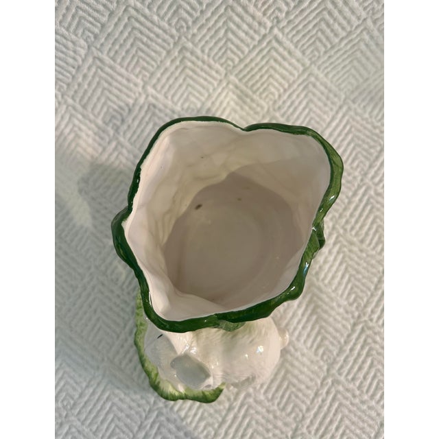 Ceramic Vintage Ceramic Bunny Rabbit and Cabbage Leaf Majolica Style Planter For Sale - Image 7 of 9