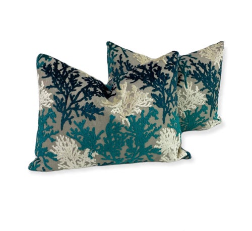 Early 21st Century Laguna Reef Coral Velvet Pillows- a Pair
