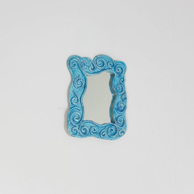 Wall Mirror with Light Blue Ceramic Frame, 1970s For Sale - Image 4 of 12