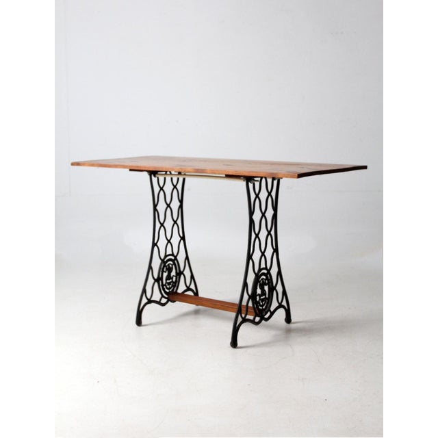 Brown Antique Singer Iron Base Table With Wood Top For Sale - Image 8 of 15