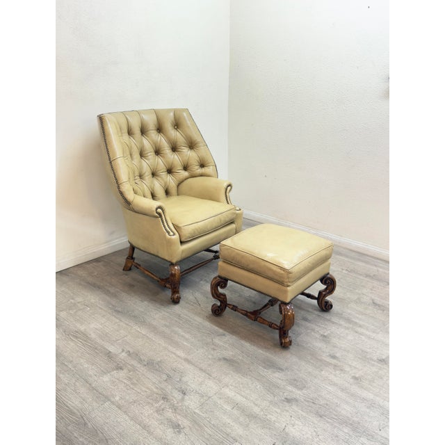 Wingback Leather Chair With Ottoman For Sale - Image 10 of 12