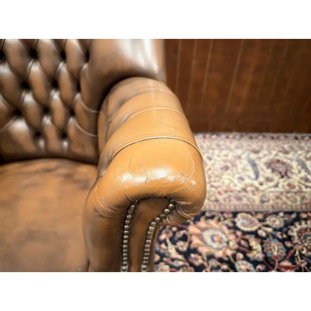Brown English Chesterfield Director's Chair For Sale - Image 8 of 10