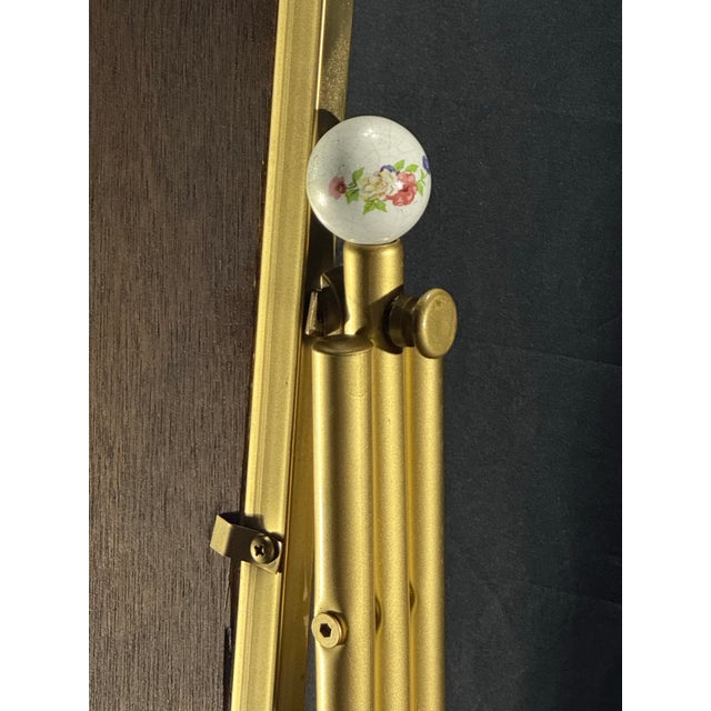 Gold-Tone Arched Cheval Mirror Frame With Floral Porcelain Finials For Sale - Image 4 of 8