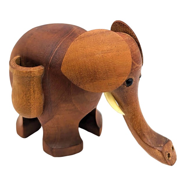 1950s Danish Teak Wood Elephant Toothpick Holder For Sale