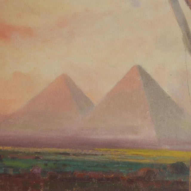 Textile Baldasar, Exotic Landscape with Pyramids and Figures, Oil Painting on Canvas, Framed For Sale - Image 7 of 12