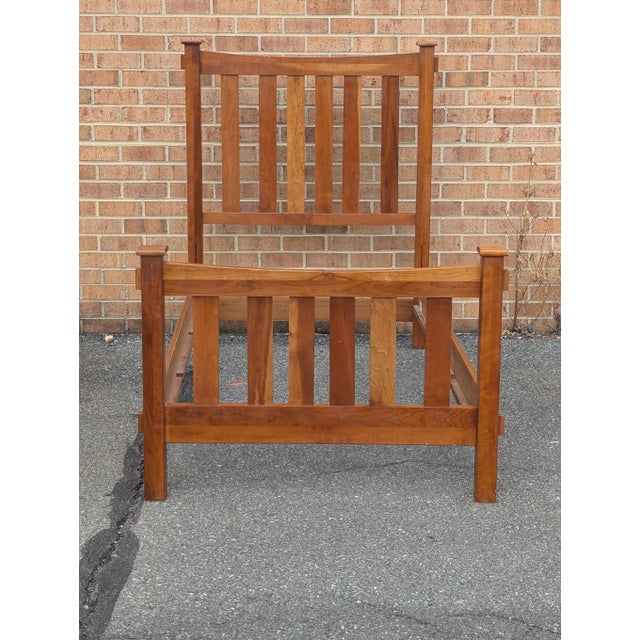 An exceptional Mission Arts & Crafts style twin size bed frame with adjustable height side rails. bed clearance can go...