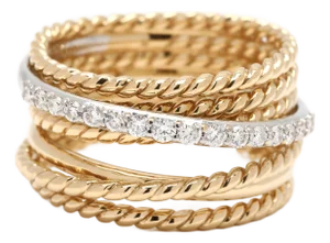 David Yurman Diamond Twisted Band Ring, 18k Yellow & White Gold, Ring Size 5.75