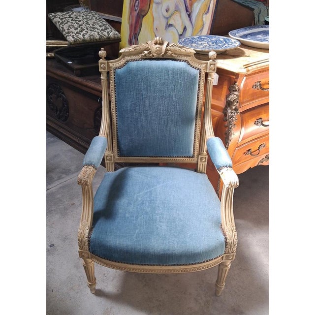 Louis XVI Style Armchair in Lacquered Wood, 1930s For Sale - Image 4 of 6