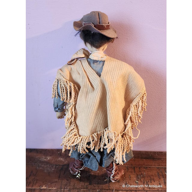 1940s Antique Vintage Male Gaucho Cloth & Wire Hand-Made Doll, South American Cowboy, 1940s For Sale - Image 5 of 8