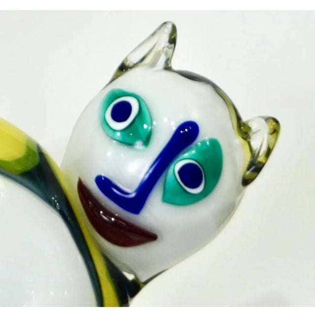 Alfredo Barbini Italian Modernist White Yellow Murano Art Glass Cat