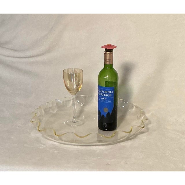 Transparent Vintage Lucite Ruffled Shallow 17" Serving Bowl Platter, Circa 70s For Sale - Image 8 of 10