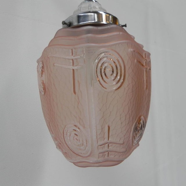 Pink Art Deco Hanging Lamp with Pink Glass Shade, 1930s For Sale - Image 8 of 17
