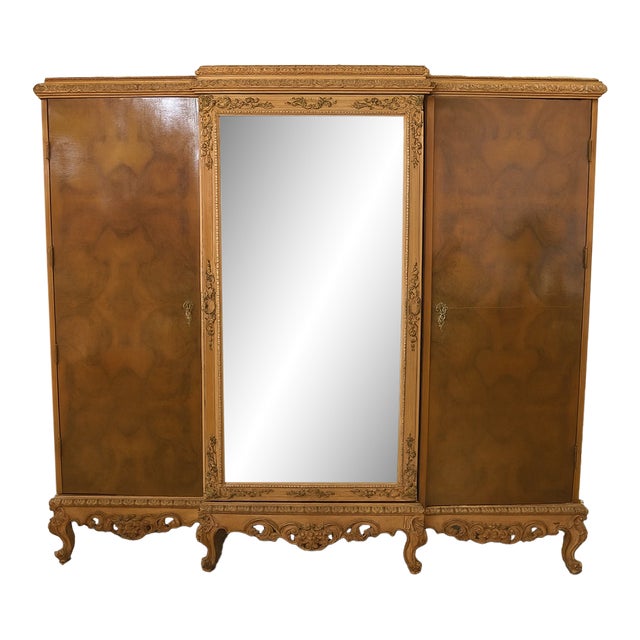 Antique French Rococo Revival Triple Wardrobe Armoire For Sale