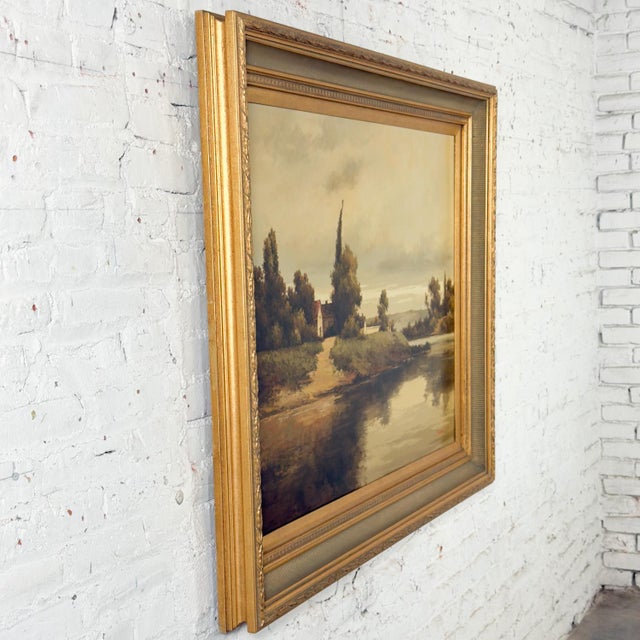 Late 20th Century Monumental Oil Landscape Painting in Ornate Gilded Frame Signed by John K. For Sale - Image 4 of 12