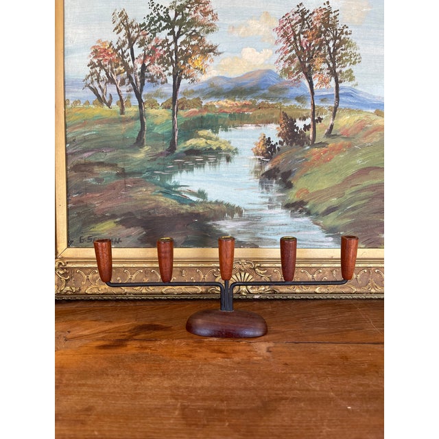 Wood Mid-Century Modern Danish Style 5-Arm Candelabra With Sculptural Wood Base. For Sale - Image 7 of 9